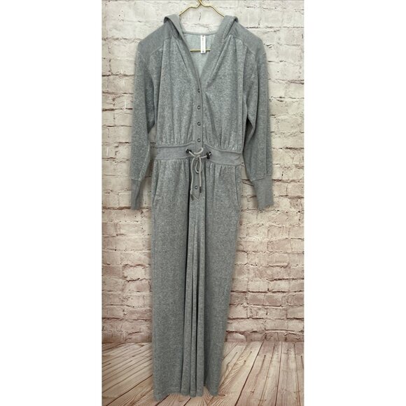 Daily Practice Anthropologie Lounge Hooded Jumpsuit Gray Velour Wide Leg Size XS - Picture 1 of 4